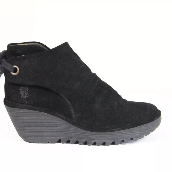 FLY LONDON Yebi Boots Ankle Bootie Suede Platform Wedge Heel - Picture 1 of 10